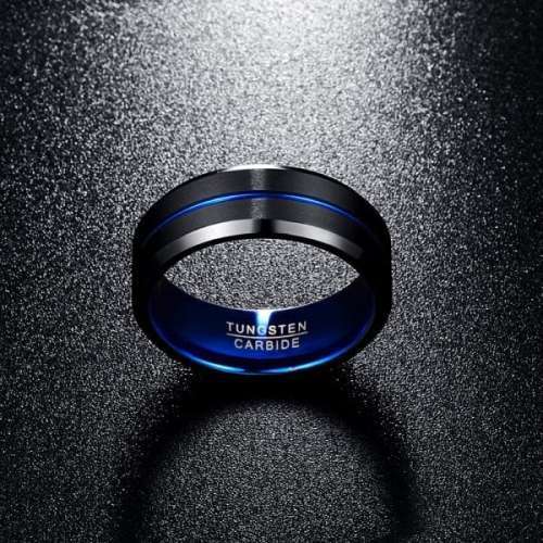 The Cobalt Blue Tungsten Carbide Mens Ring