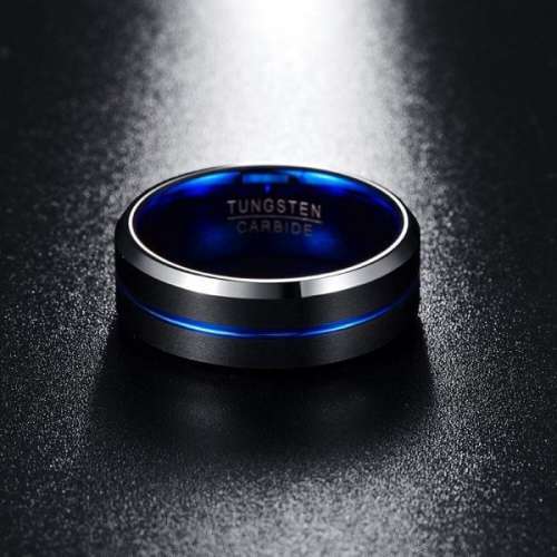 The Cobalt Blue Tungsten Carbide Mens Ring