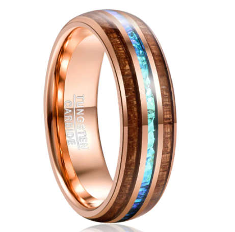 The Rose Gold Tungsten Carbide Ring With Koa Wood