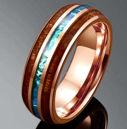 The Rose Gold Tungsten Carbide Ring With Koa Wood