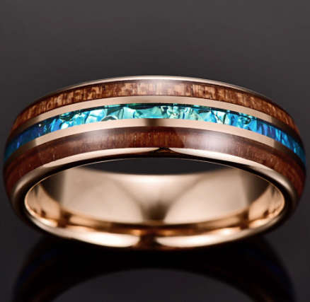 The Rose Gold Tungsten Carbide Ring With Koa Wood