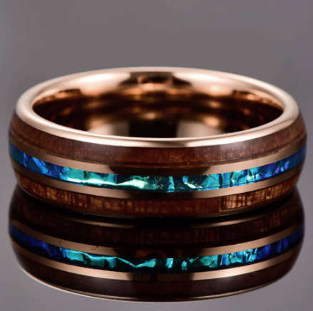 The Rose Gold Tungsten Carbide Ring With Koa Wood