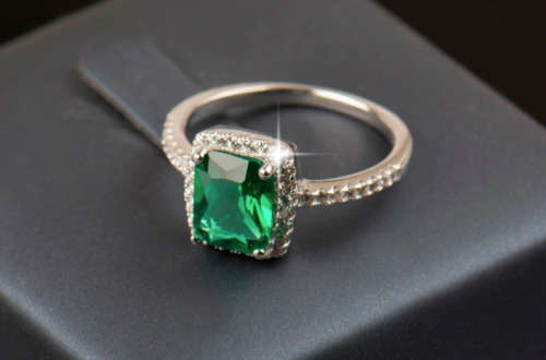 The 2.50 Ct. S925 Sterling Silver Emerald Green Cut Engagement Ring
