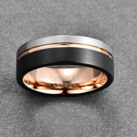 The 8mm Rose Gold Chromatic Mens Tungsten Ring