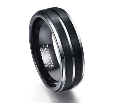 The 8mm Double Black Stripe Mens Tungsten Ring