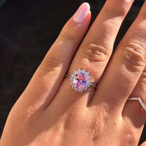 The 2.00 Ct. S925 Sterling Silver Morganite CZ Oval Cut Engagement Ring