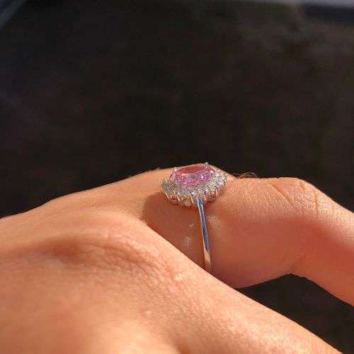 The 2.00 Ct. S925 Sterling Silver Morganite CZ Oval Cut Engagement Ring