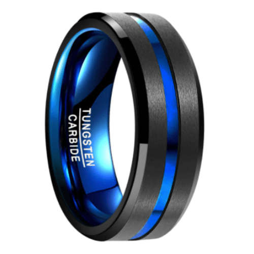 The Blue Line Tungsten Carbide Ring