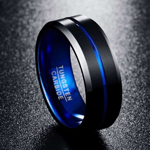 The Blue Line Tungsten Carbide Ring
