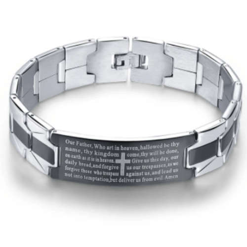 The Surgical Steel Silver and Black Our Father Link Bracelet