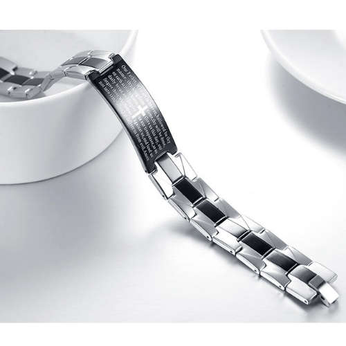 The Surgical Steel Silver and Black Our Father Link Bracelet