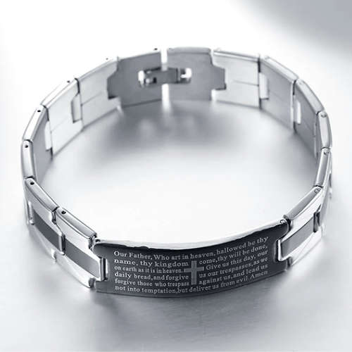 The Surgical Steel Silver and Black Our Father Link Bracelet