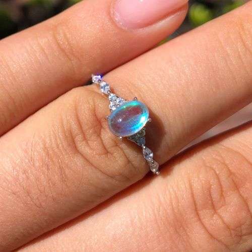 The S925 Sterling Silver Oval Moonstone Ring With Olivia Band