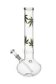 AWESOME LOOKING AND EFFECT CLEAN GLASS BONG WITNWEED IMPRINT (MEDUIM SIZE)
