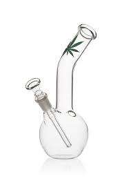 BRAND NEW GLASS THICK GLASS BONGS WITH GREEN MARIJUANA LEAF PRINT ON MOUTHTUBE