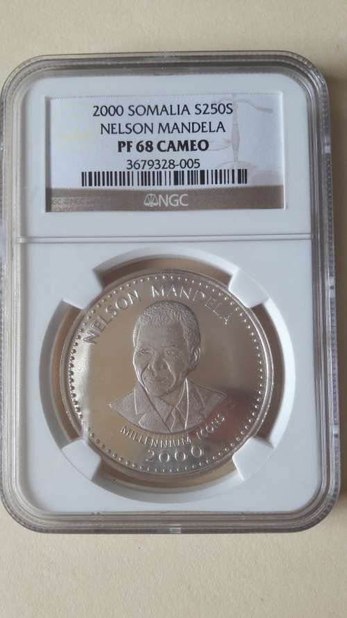 2000 Nelson Mandela Coin Somalia 250 Shillings PF68 Cameo NGC Graded !!