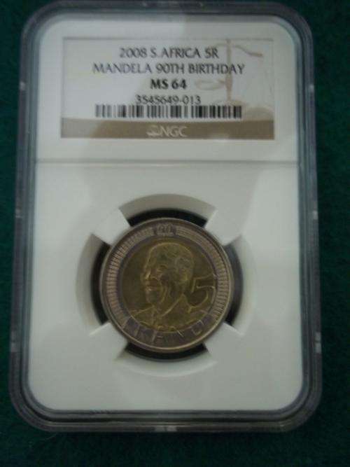 2008 Mandela 90th R5 !!!! MS64 NGC Graded