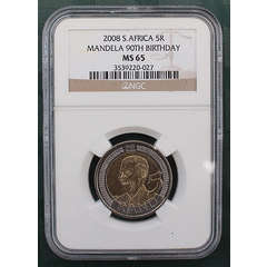 2008 Mandela 90th R5 !!!! MS65 NGC Graded