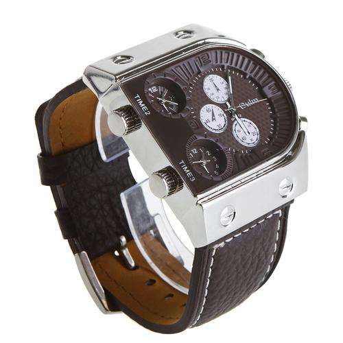 Oulm Man's Fashion Watch with 3 Quartz Movement Dial Leather Band Brown