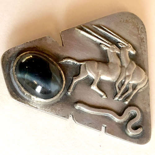 Sterling Silver and Tiger Eye Vintage Joe Calafato Brooch