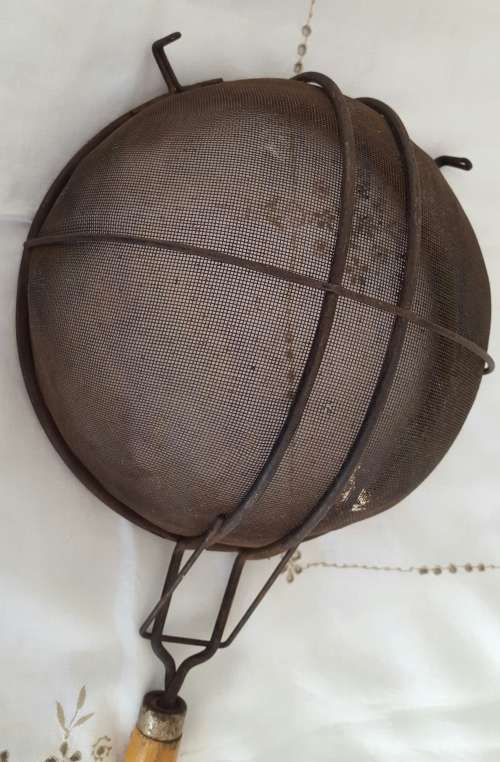 Xtra large Vintage sieve/mesh basket with wooden handle