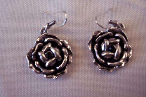Lovely Tibetian silver rose hook earrings