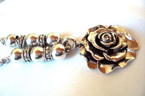 Lovely Tibetian silver rose pendant and chain with 6 balls and 4 hoops