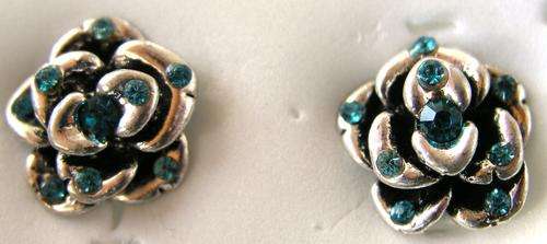 Beautiful Tibetan silver rose earrings with turquoise crystal inlays