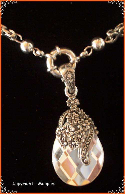 Clear Crystal Teardrop  pendant and chain - Tibetian Silver