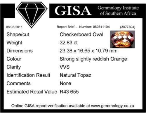IMPERIAL TOPAZ [ R43,655] ***G.I.S.A. CERTIFIED***  CHECKERBOARD OVAL SHAPE VVS.