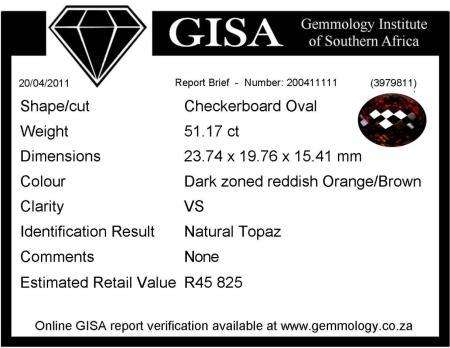 IMPERIAL TOPAZ [ R45 825] ***G.I.S.A. CERTIFIED***  CHECKERBOARD  OVAL VS.