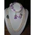GENUINE FRESHWATER PEARL 3 STRAND NECKLACE, BRACELET AND EARINGS