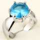 18K WHITE GOLD LARGE ROUND CUT BLUE TOPAZ RING
