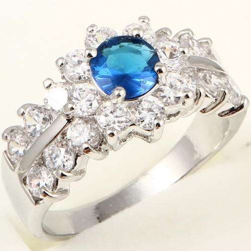 WHITE GOLD 6MM BLUE GEMSTONE FLOWER RING