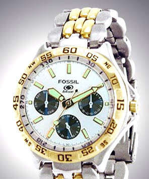 FOSSIL BLUE 3 EYE SPORT MENS WATCH BRAND NEW 2 TONE