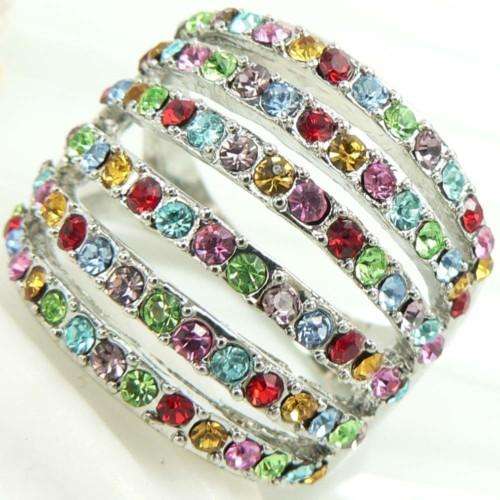COLORFUL SWAROVSKI CRYSTAL GEM white gp RING sz6