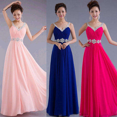 Long Formal Evening Ball Gown Party Prom Bridesmaid Dress Stock Size10-18