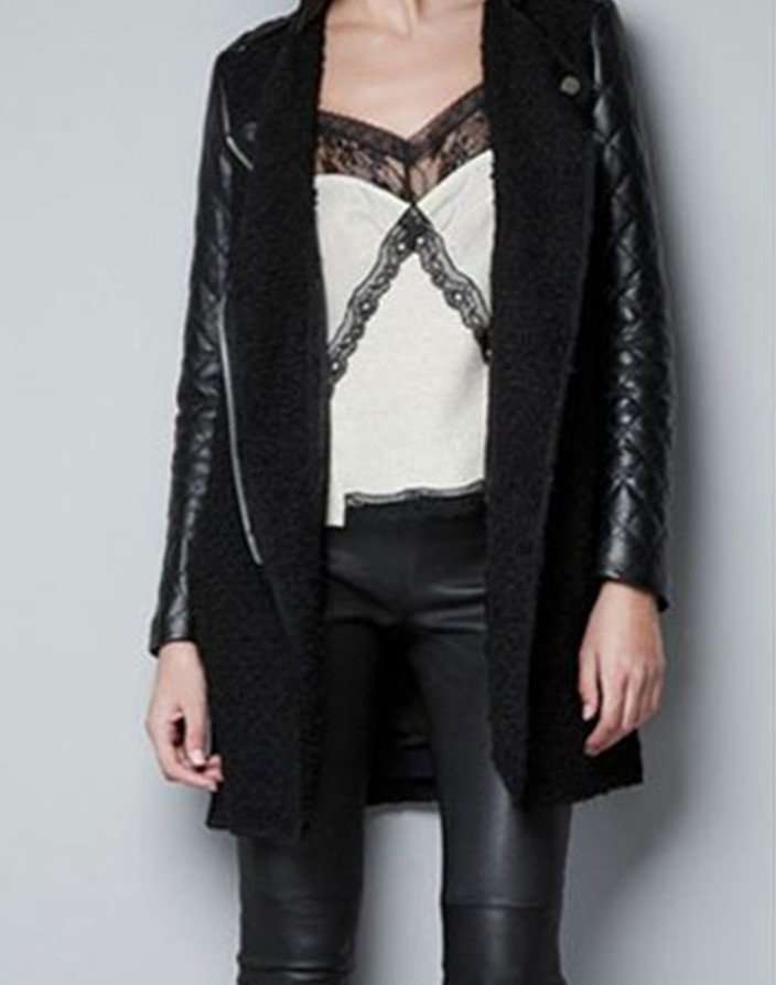 Zara Woman - Black Leather Coat XS