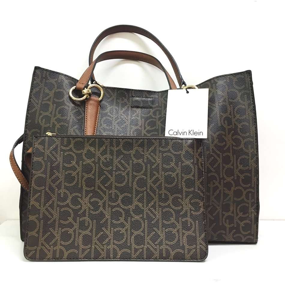 Calvin Klein Monogram East West Tote - Brown