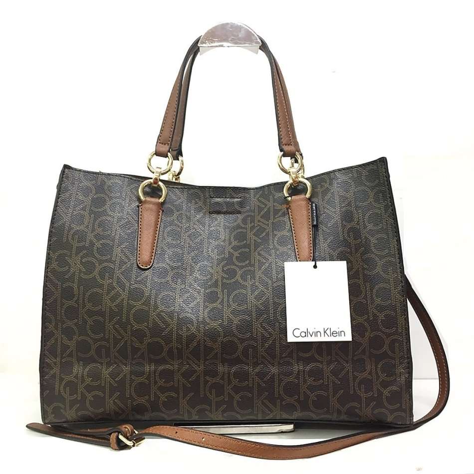 Calvin Klein Monogram East West Tote - Brown