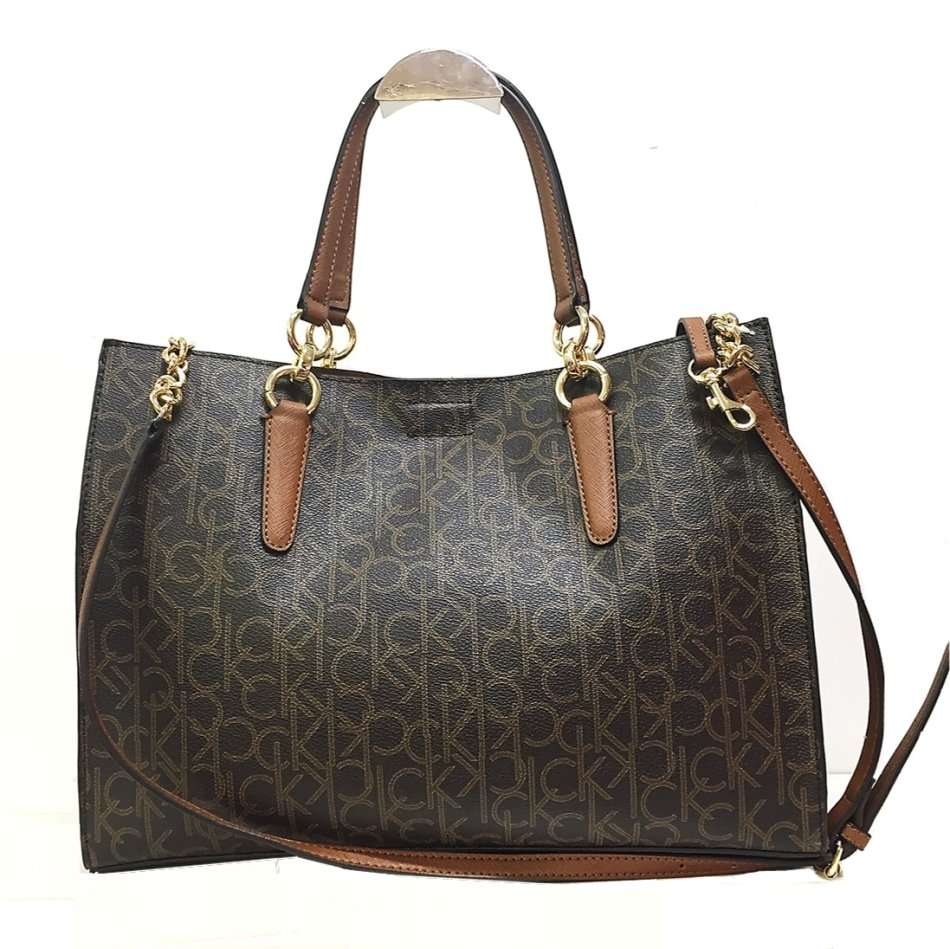 Calvin Klein Monogram East West Tote - Brown