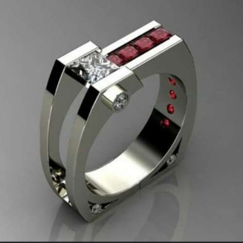 Exquisite 925 Sterling Silver White Sapphire and Ruby Mens's or Women's ring