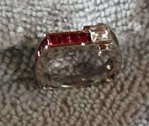 Exquisite 925 Sterling Silver White Sapphire and Ruby Mens's or Women's ring