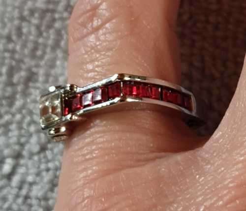 Exquisite 925 Sterling Silver White Sapphire and Ruby Mens's or Women's ring