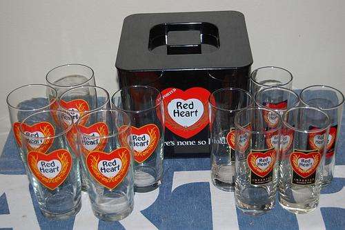 Red Heart Rum Ice Bucket and 2 types of Glasses