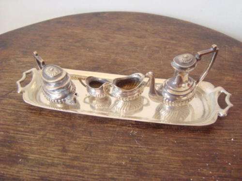 HALLMARKED SILVER MINATURE TEA SET. VINTAGE.