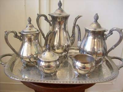 SILVER PLATED TEA/COFFEE SET ON TRAY