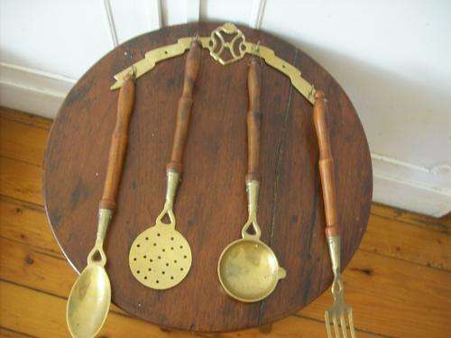 WOOD & BRASS HANGING UTENSILS