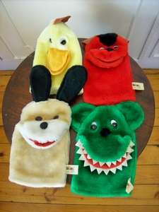 4 HAND PUPPETS.  FANTASTIC PRESENT. HEVNEC. NEUSTADT.