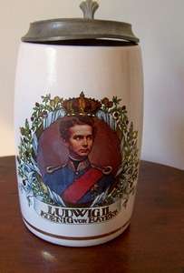 OLD GERMAN BEER MUG WITH PEWTER LID